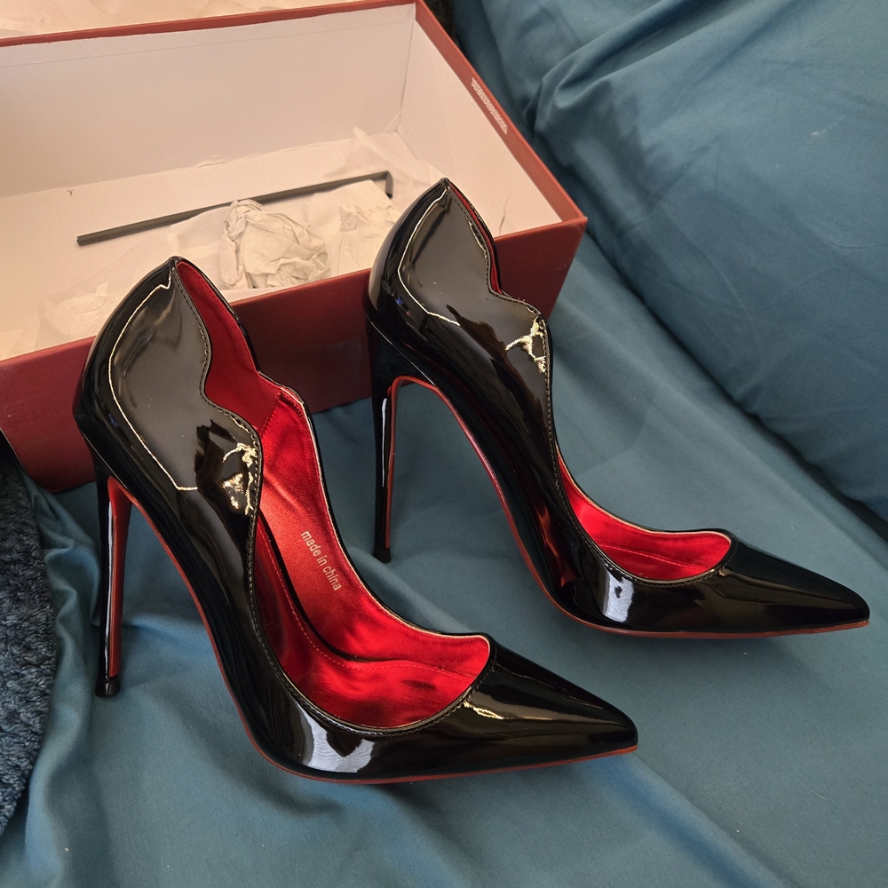 Chic Black and Red Patent Leather Heels
